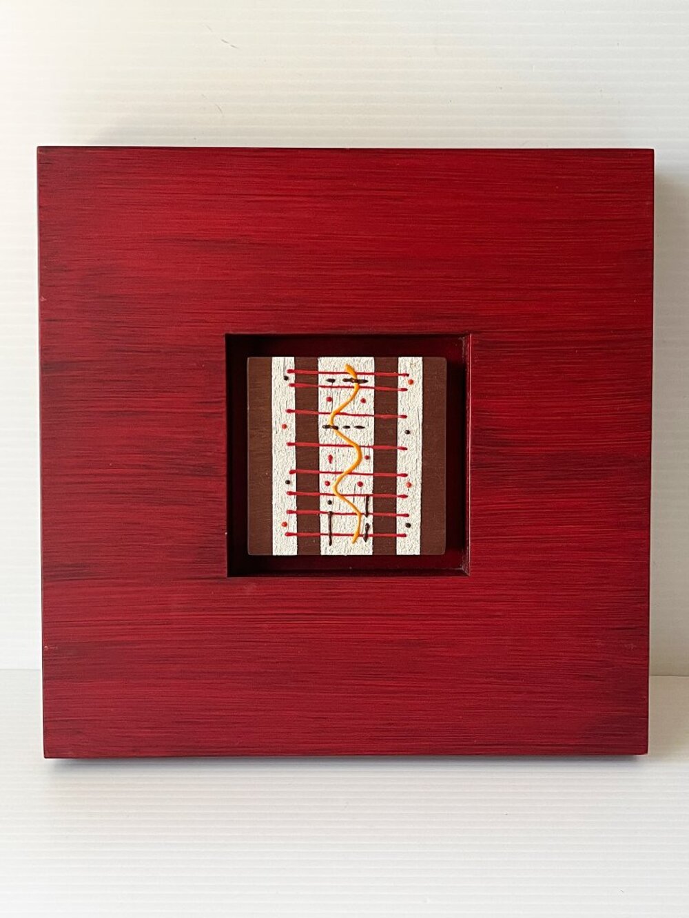 Vintage 3D Mixed Media Relief Wood Art Abstract Geometric Shadowbox Frame Signed